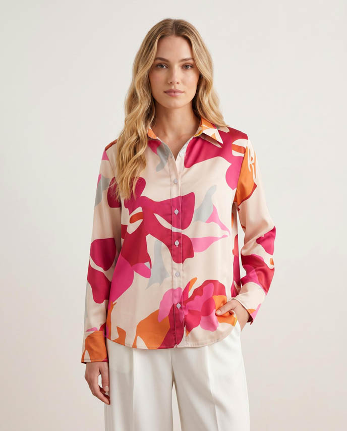 All-over Print Women’s Satin Button Down Shirt 