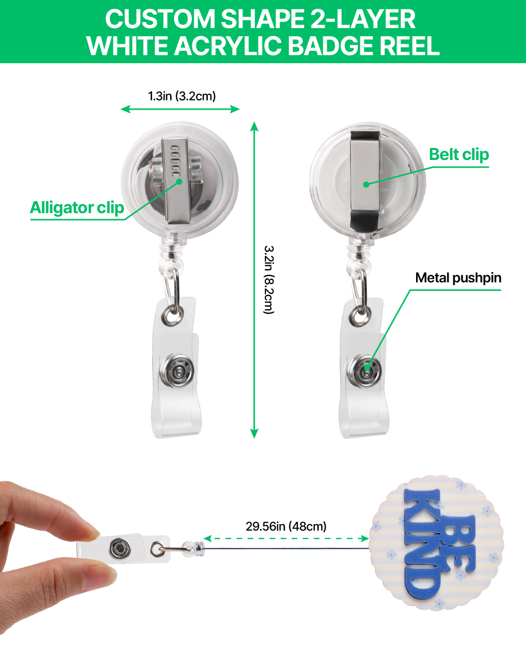 Custom Shape 2-Layer White Acrylic Badge Reel