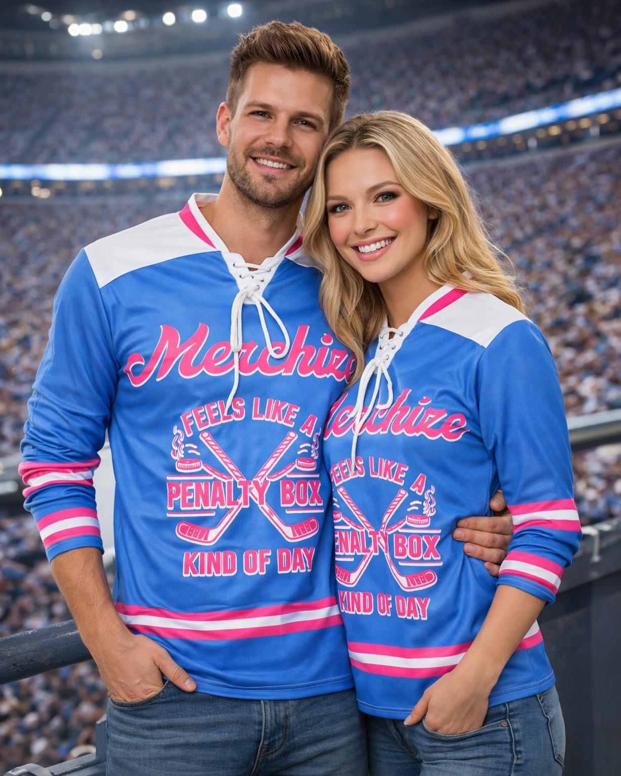  All-over Print Lace Neck Hockey Jersey with Shoulder Yoke