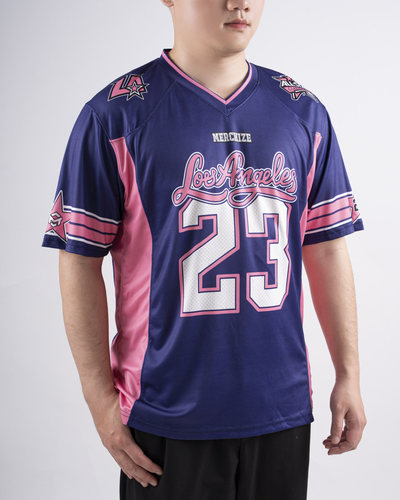 All-over Print V-neck Short Sleeve Jersey With Name Patch