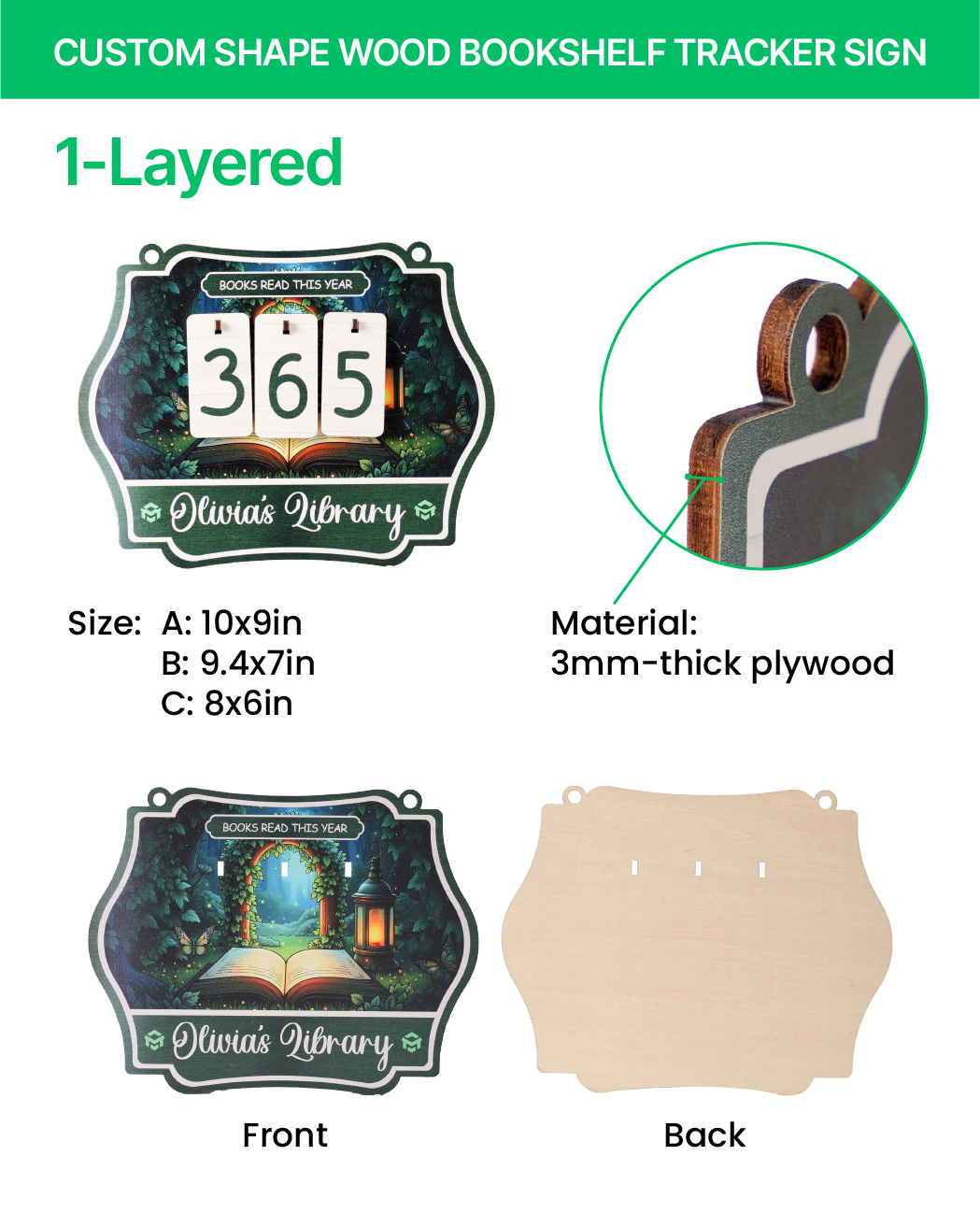 Custom Shape Wood Bookshelf Tracker Sign