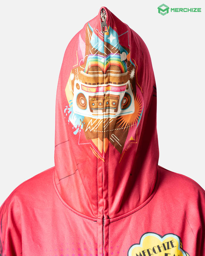 All-Over Print Sublimation Hooded Sweatshirt Polyester Pullover Hoodie  Black and Red