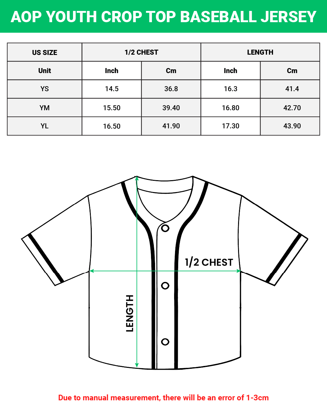 All-over Print Youth Crop Top Baseball Jersey Without Piping