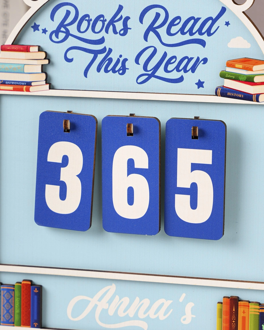 Custom Shape Wood Bookshelf Tracker Sign