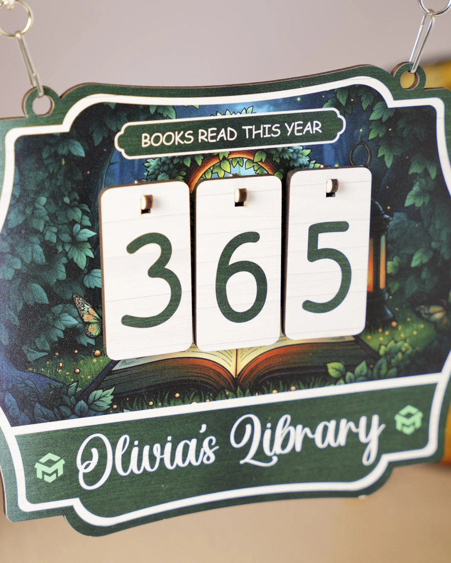 Custom Shape Wood Bookshelf Tracker Sign