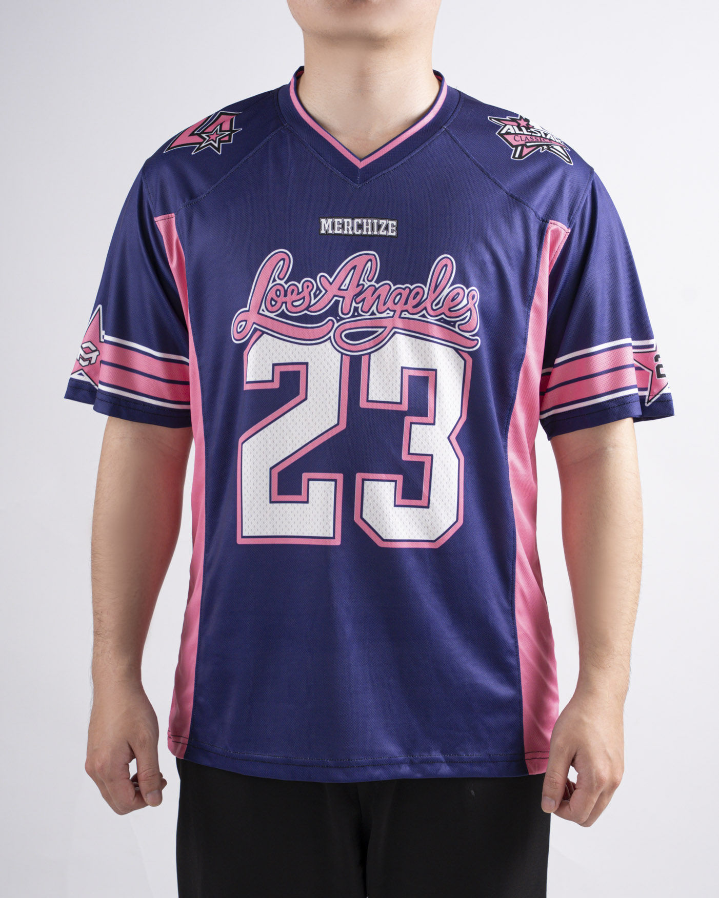 All-over Print V-neck Short Sleeve Jersey With Name Patch