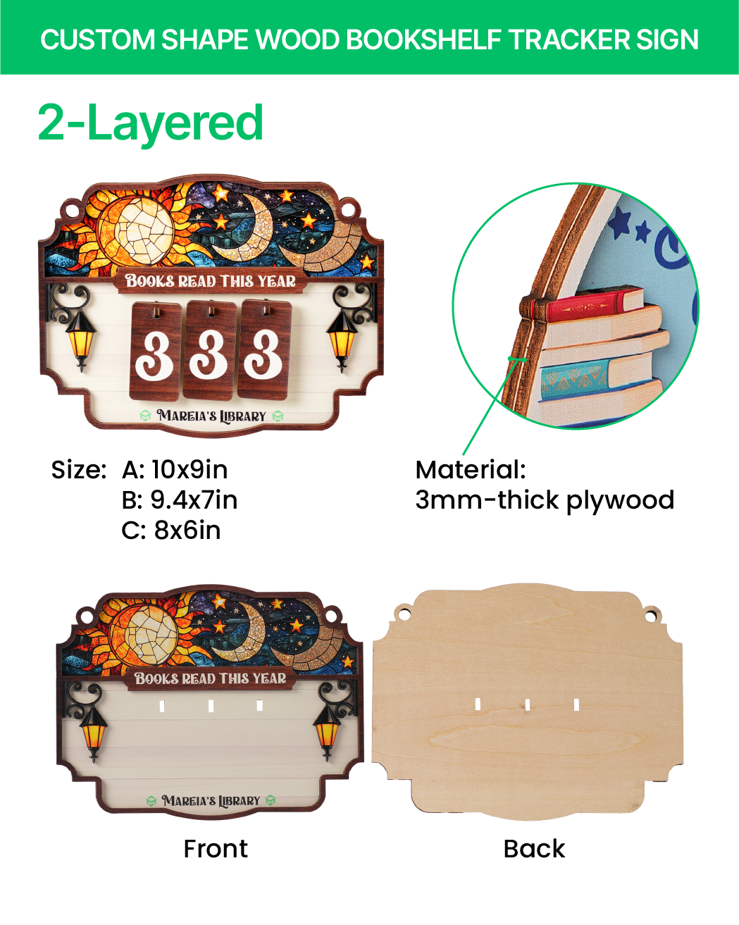 Custom Shape Wood Bookshelf Tracker Sign