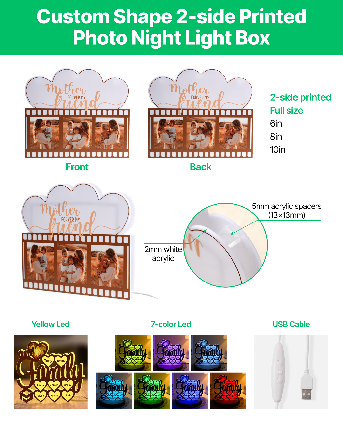 Custom Shape 2-side Printed Photo Night Light Box