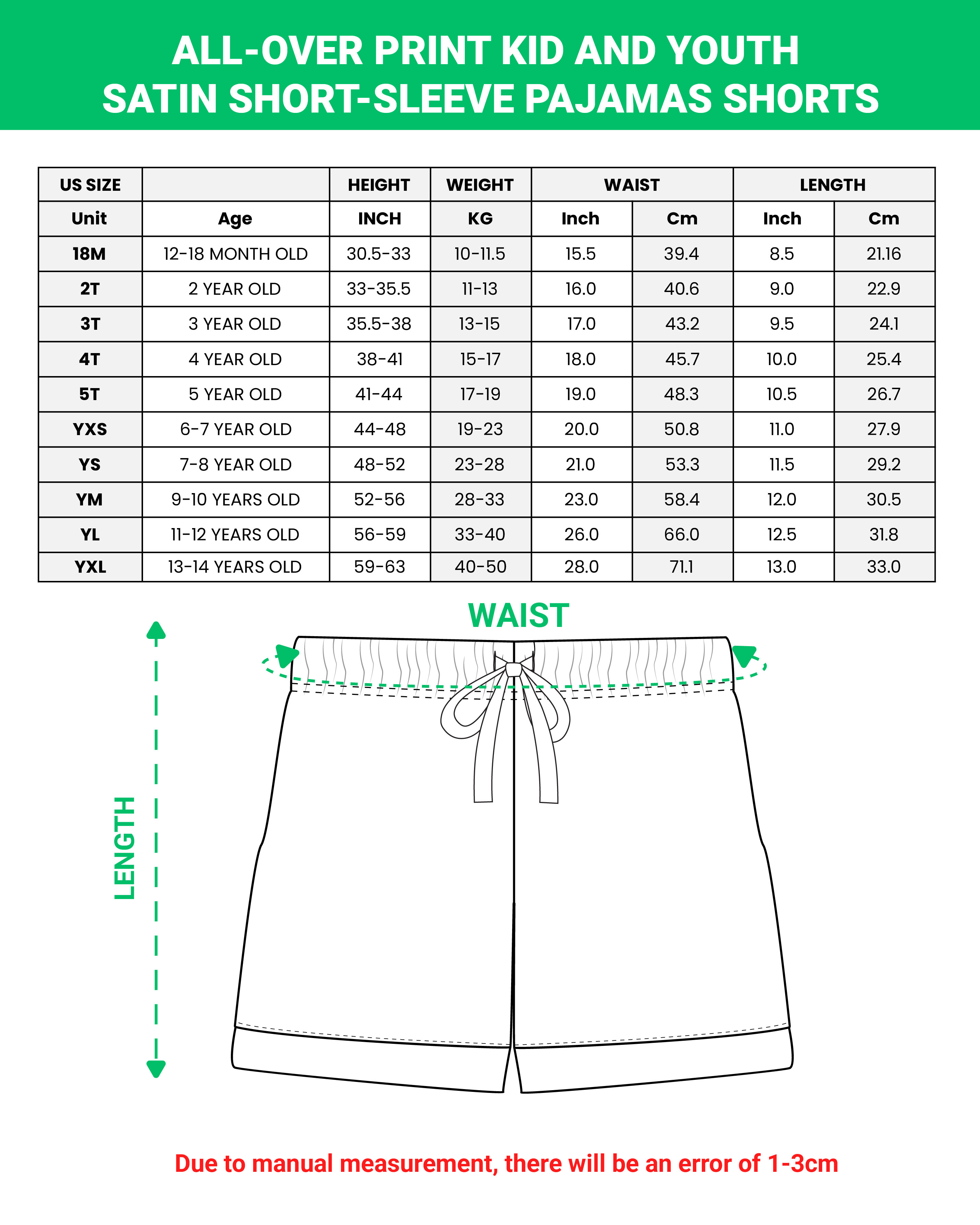 All-over Print Kid and Youth Satin Pajama Shorts