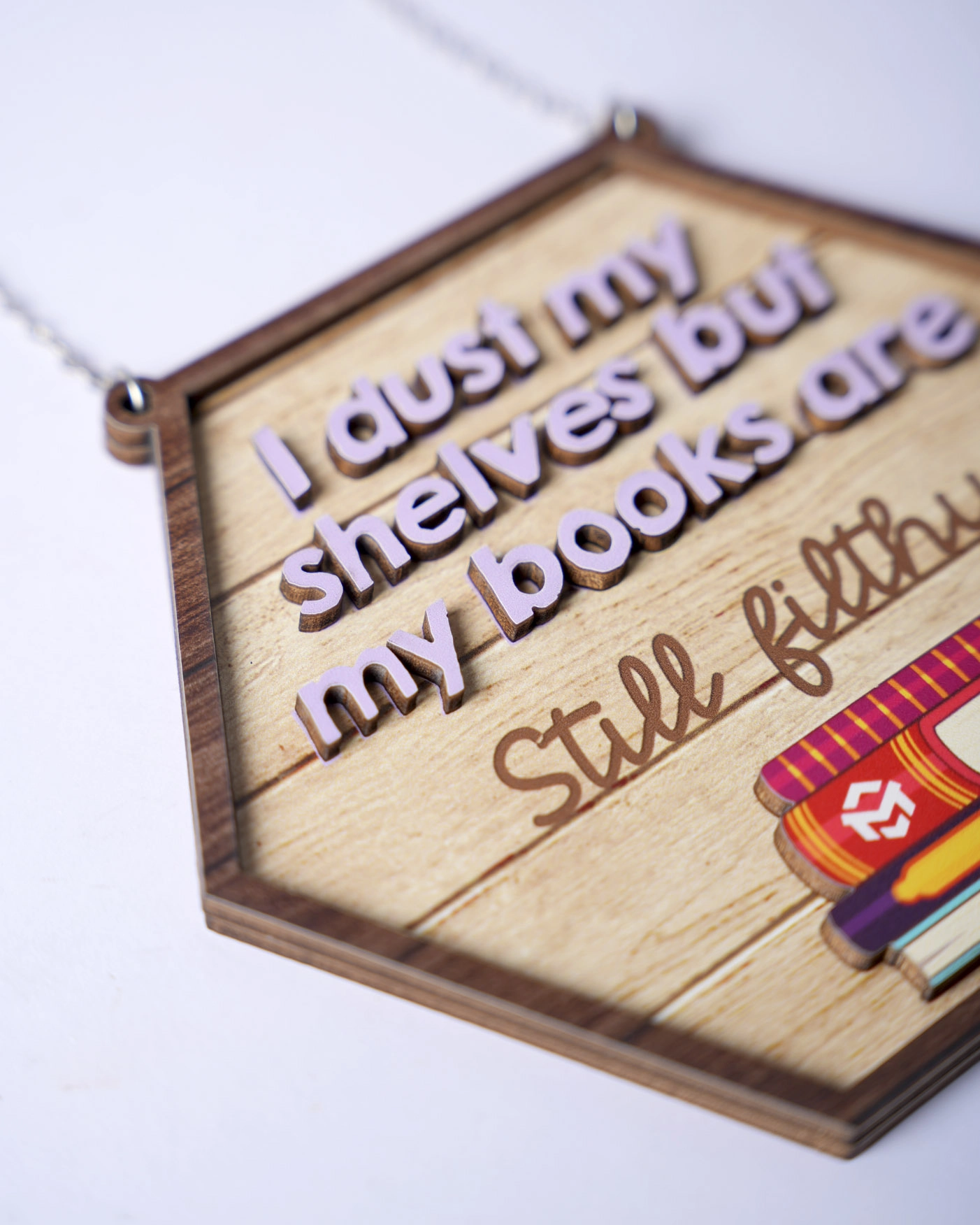Custom Shape Wood Bookshelf Sign