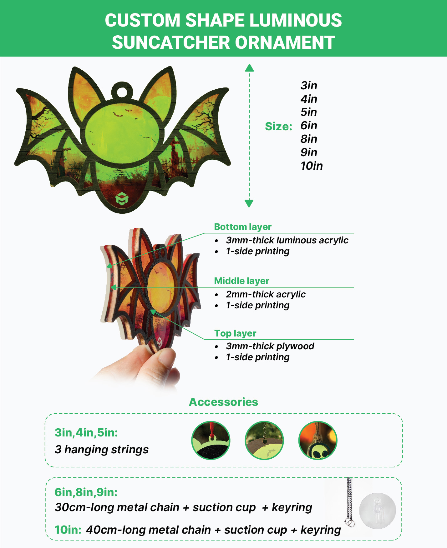 Custom Shape Luminous Suncatcher Ornament