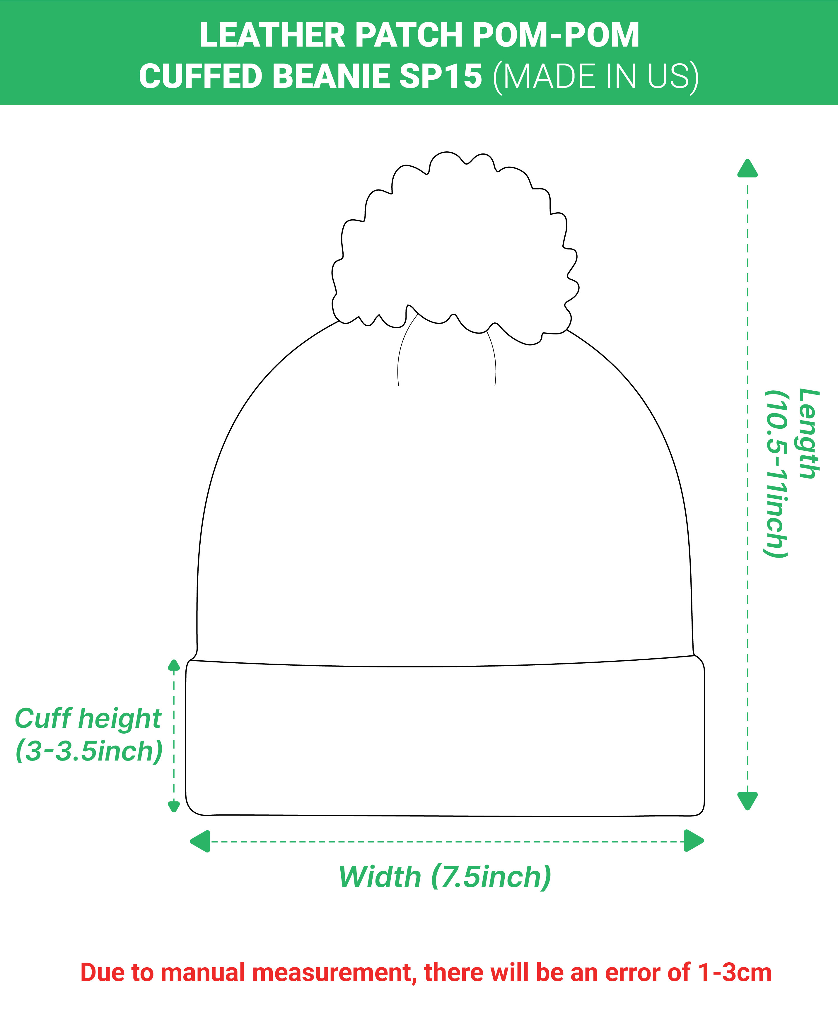 Leather Patch Pom-Pom Cuffed Beanie SP15 (Made in US) 