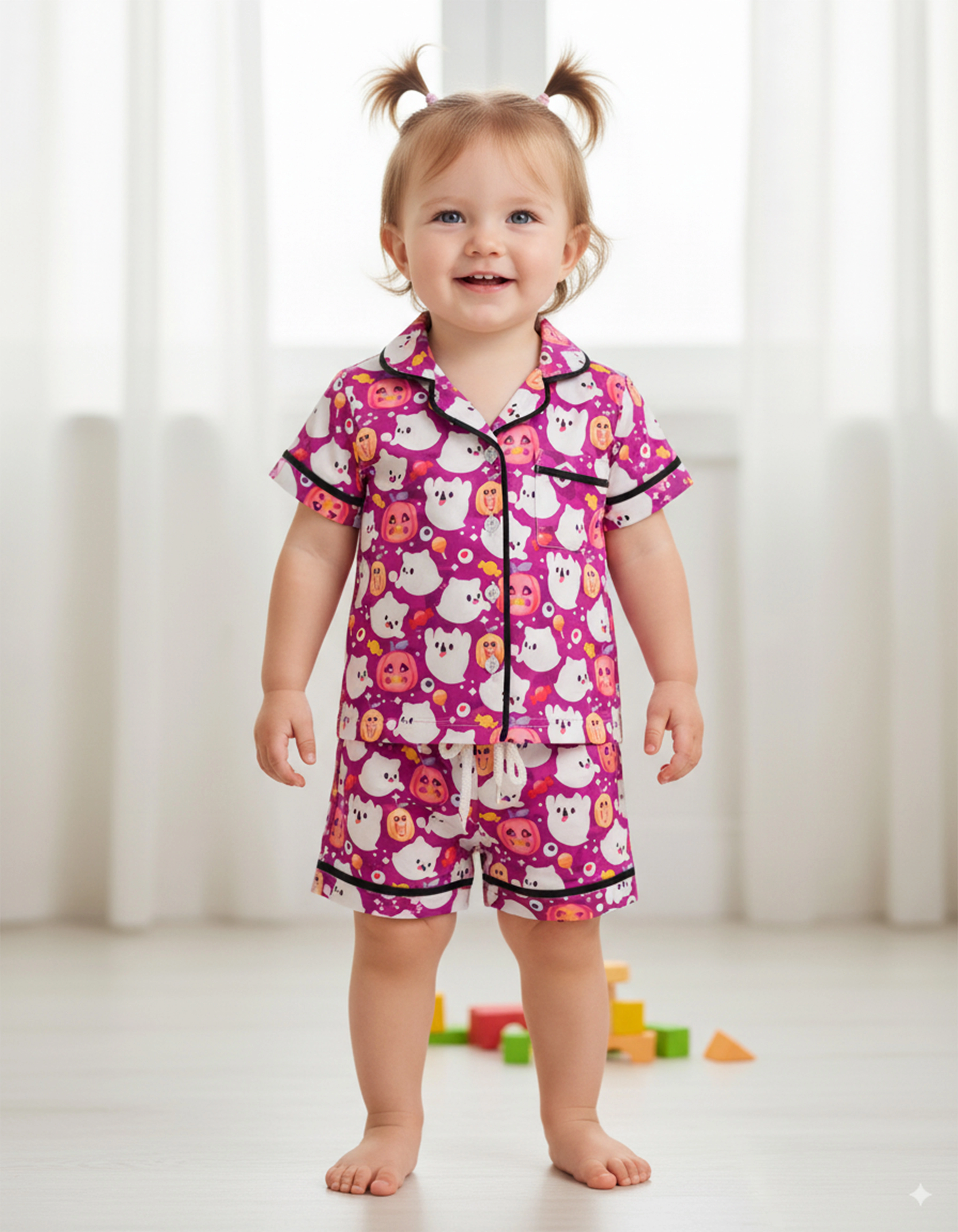 All-over Print Kid and Youth Satin Short-Sleeve Pajamas Set