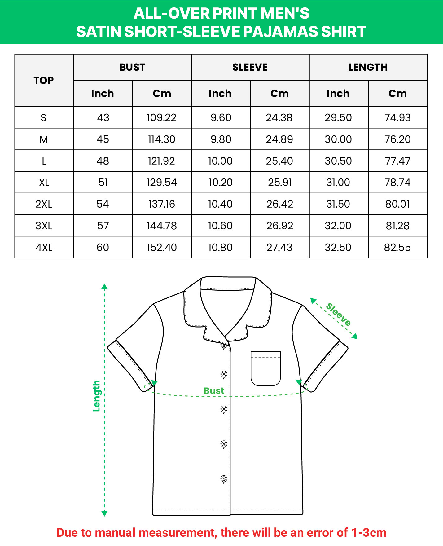 All-over Print Men's Satin Short-Sleeve Pajama Shirt