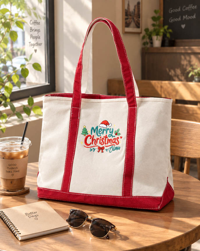 Embroidered Two-Tone Canvas Tote Bag
