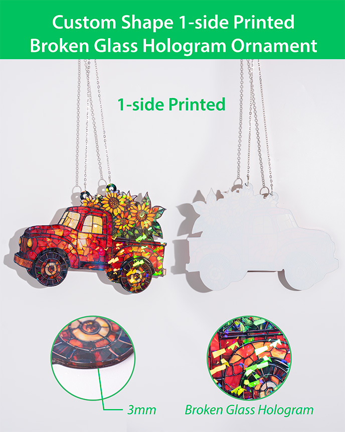 Custom Shape 1-side Printed Broken Glass Hologram Ornament