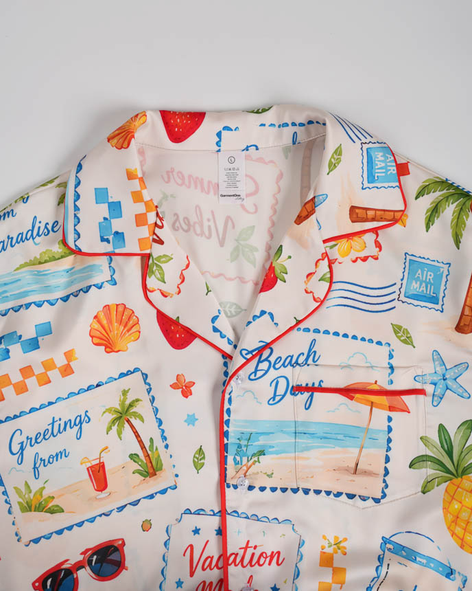 All-over Print Men's Satin Short-Sleeve Pajama Shirt