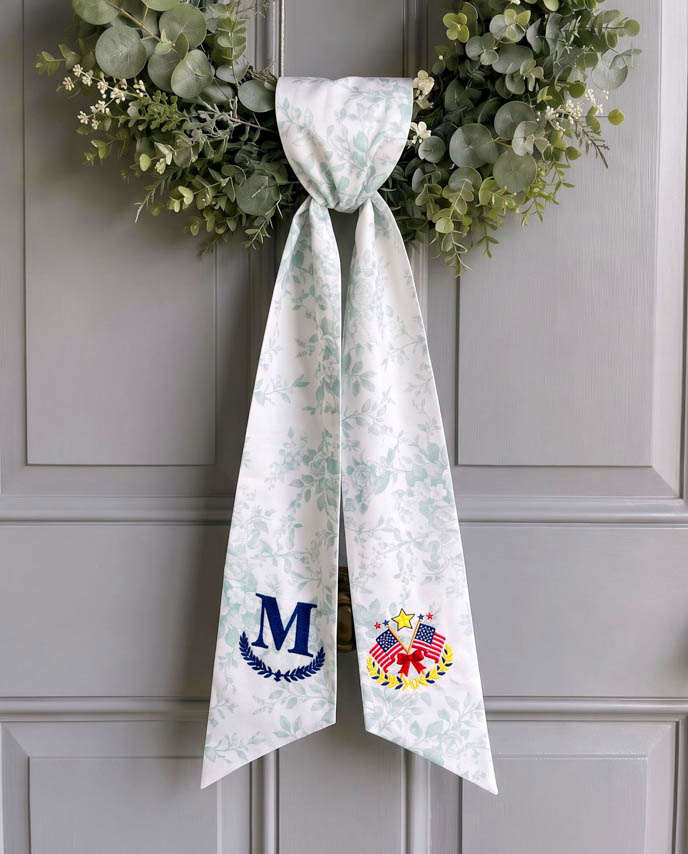 Embroidered Linen Door Wreath Sash