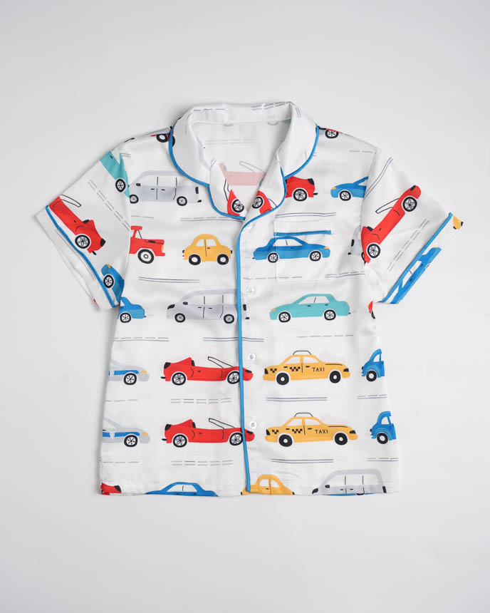 All-over Print Kid and Youth Satin Short-Sleeve Pajama Shirt 