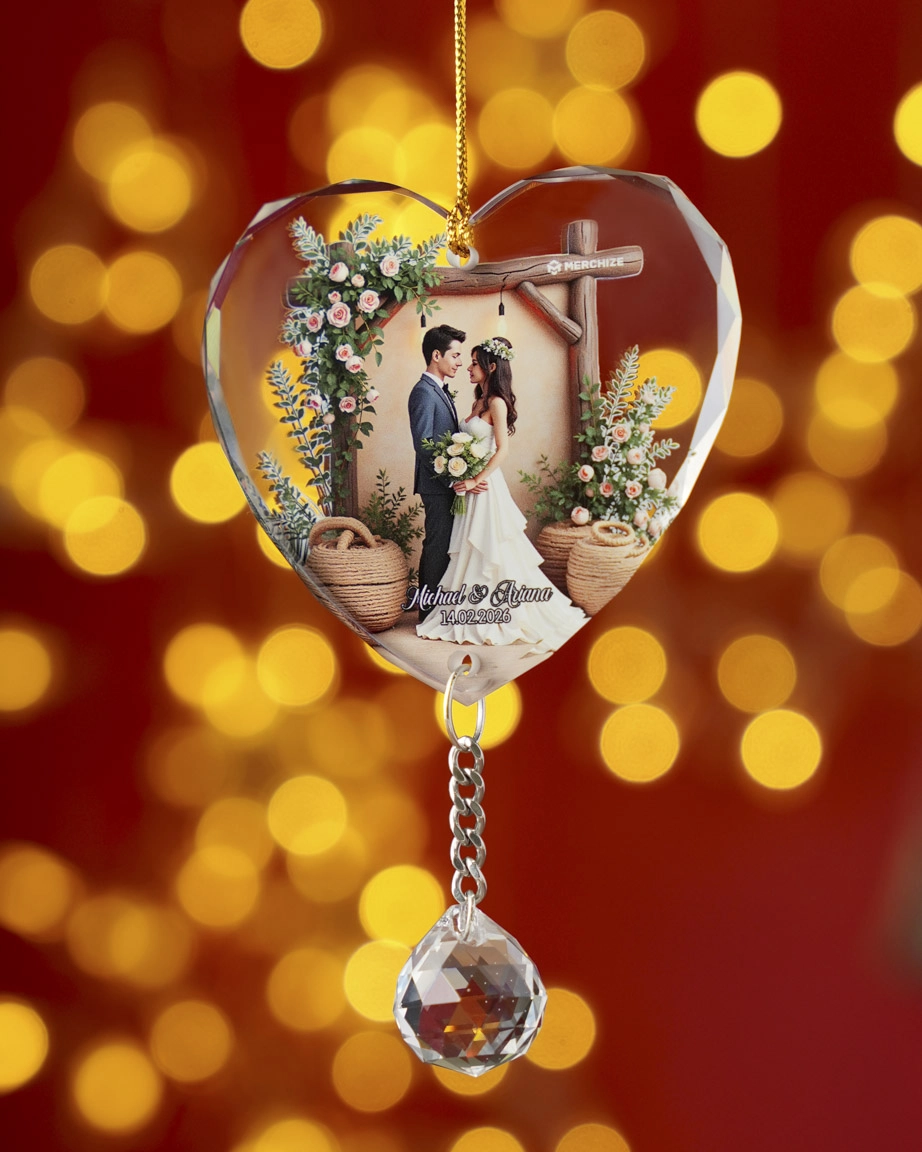 2-side Printed Glass Ornament With Crystal Charm