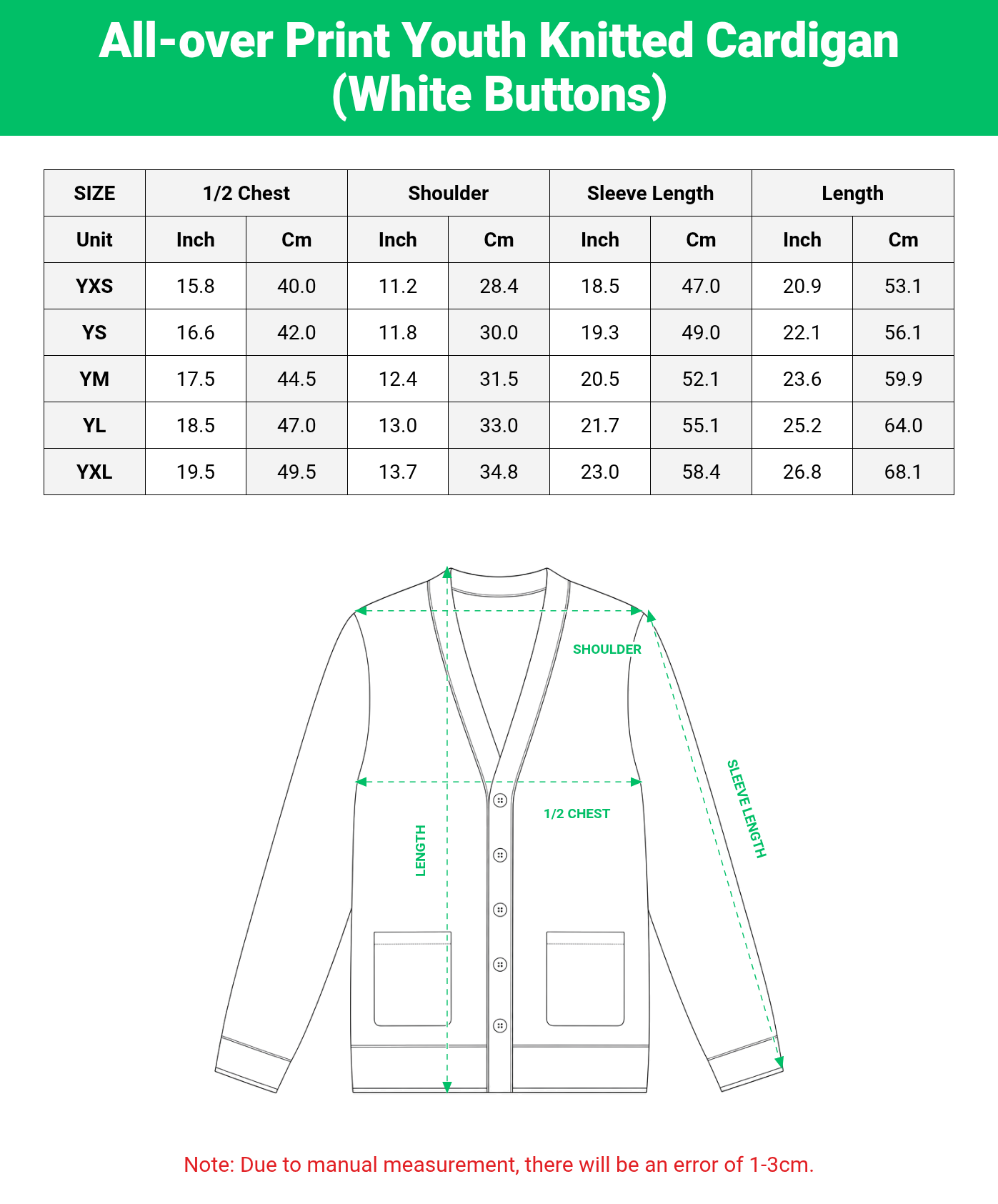 All-over Print Youth Knitted Cardigan (White Buttons)