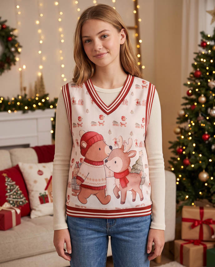 All-over Print Knitted V-Neck Vest