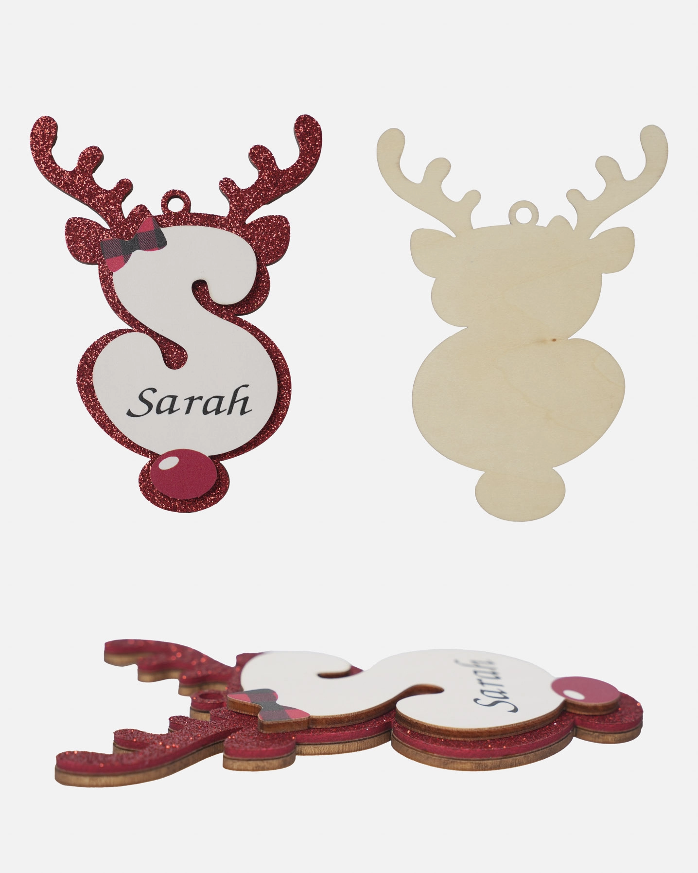 Custom Shape 2-Layer Glitter Wood Ornament