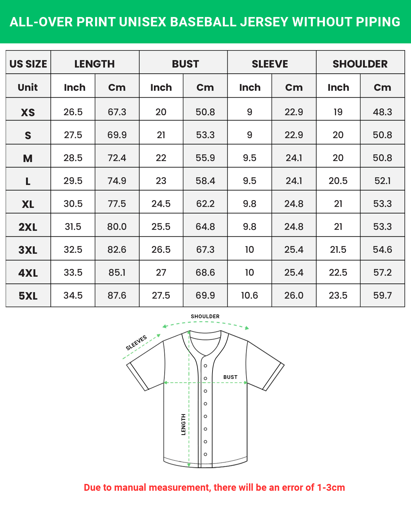 All-over Print Baseball Jersey Without Piping (White Buttons)