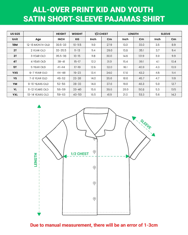 All-over Print Kid and Youth Satin Short-Sleeve Pajamas Set
