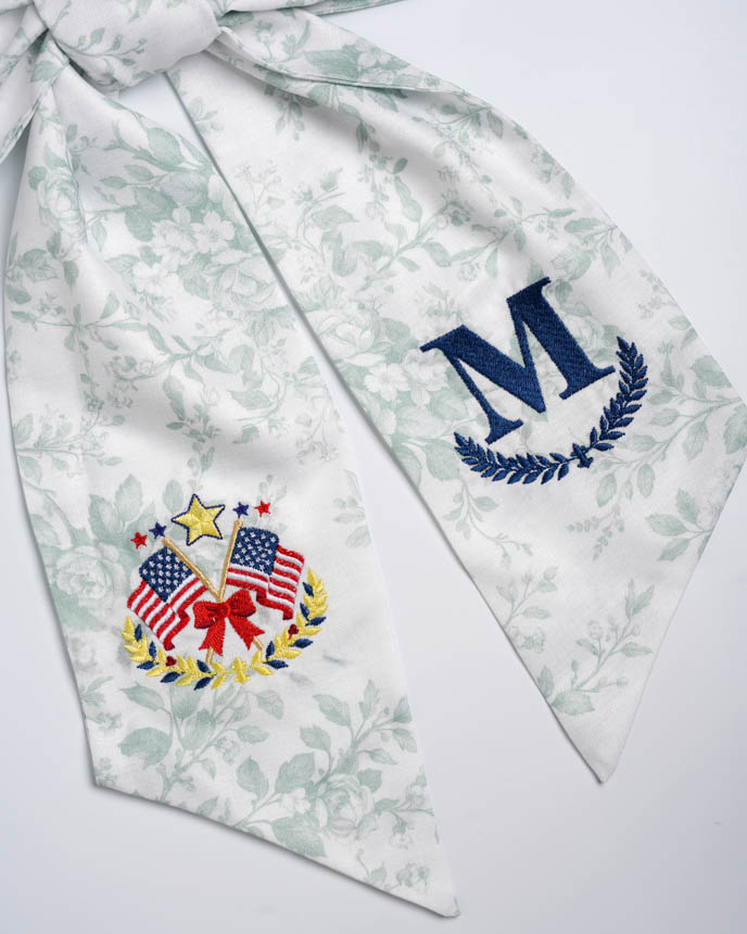 Embroidered Linen Door Wreath Sash