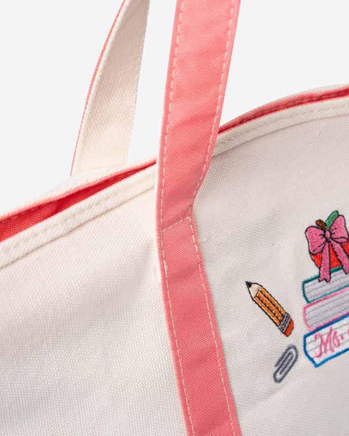 Embroidered Two-Tone Canvas Tote Bag
