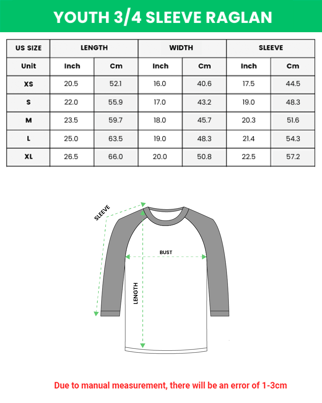 Youth 3/4 Sleeve Raglan