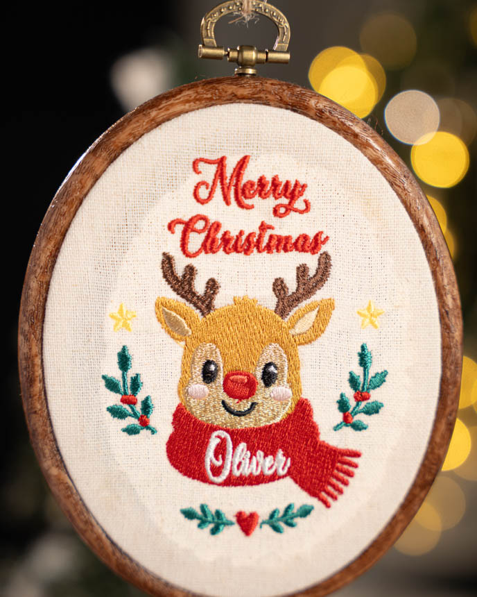 Embroidered Faux Wood Hoop Ornament