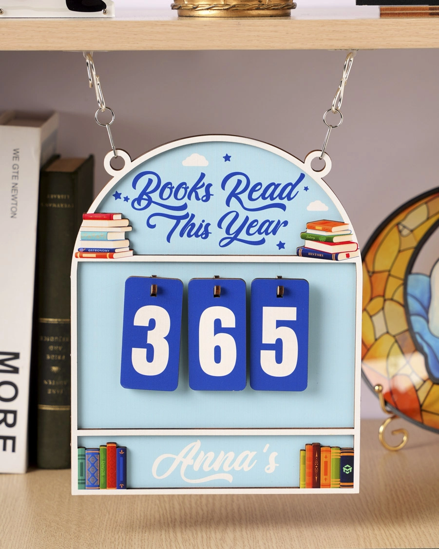 Custom Shape Wood Bookshelf Tracker Sign