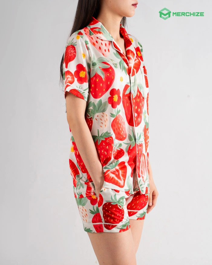 All-over Print Satin Short-Sleeve Pajamas Set