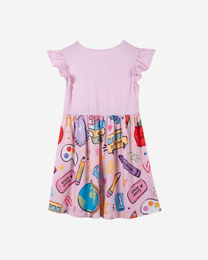 All-over Print Kid Ruffle Sleeve Dress