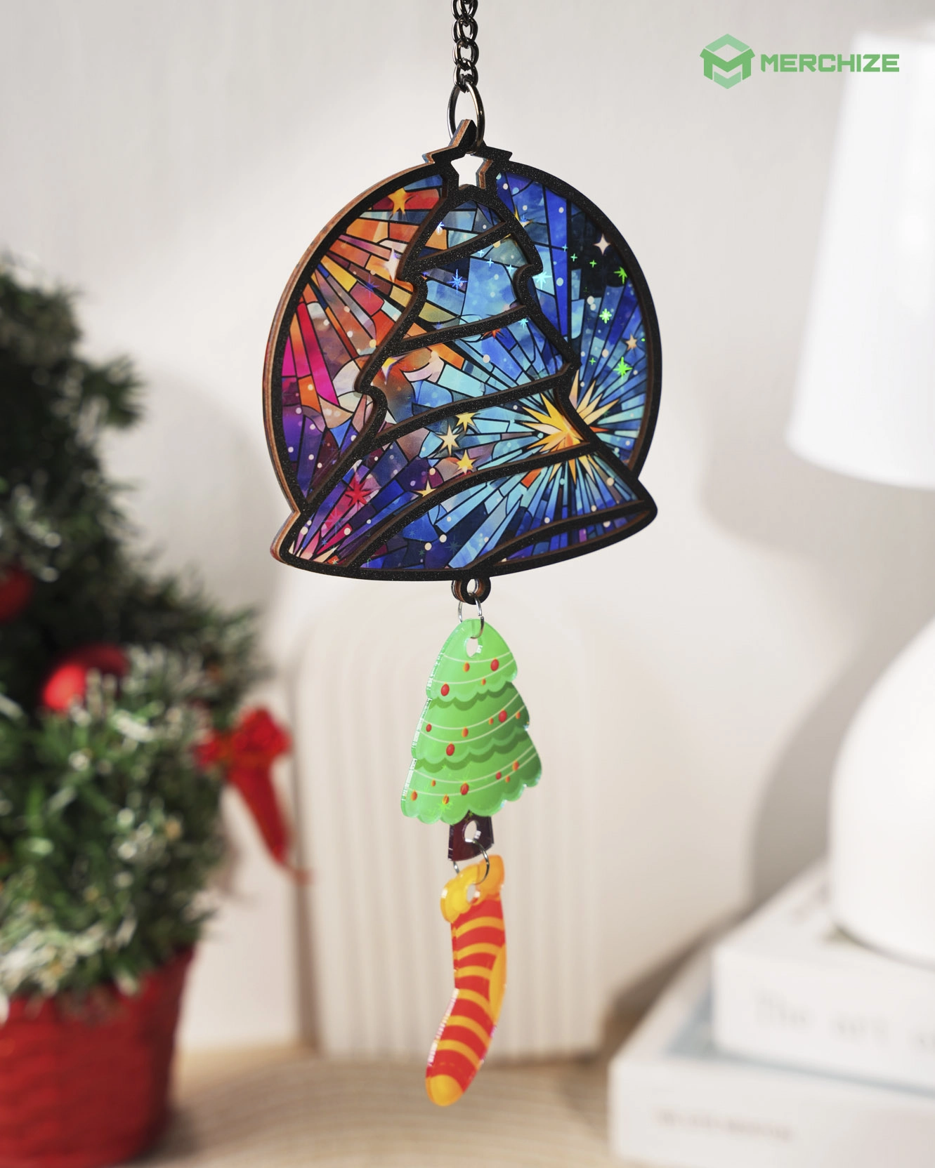 Custom Shape Wood and Hologram Acrylic  Ornament With 2 Charms