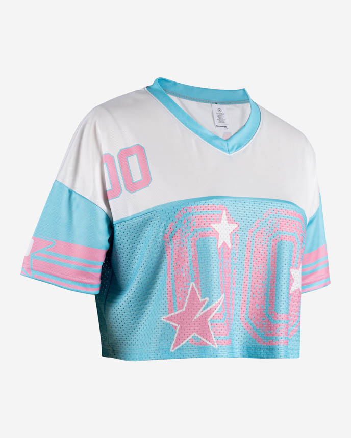 All-over Print V-Neck Hybrid Mesh Crop Top Football Jersey (Midweight)