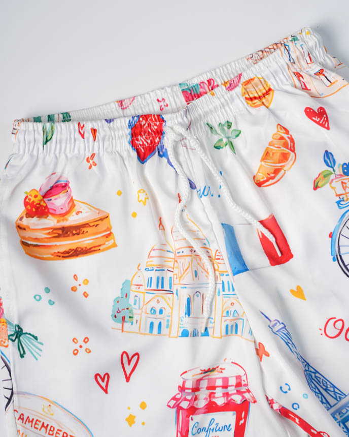 All-over Print Satin Pajamas Set (Loose Pants)