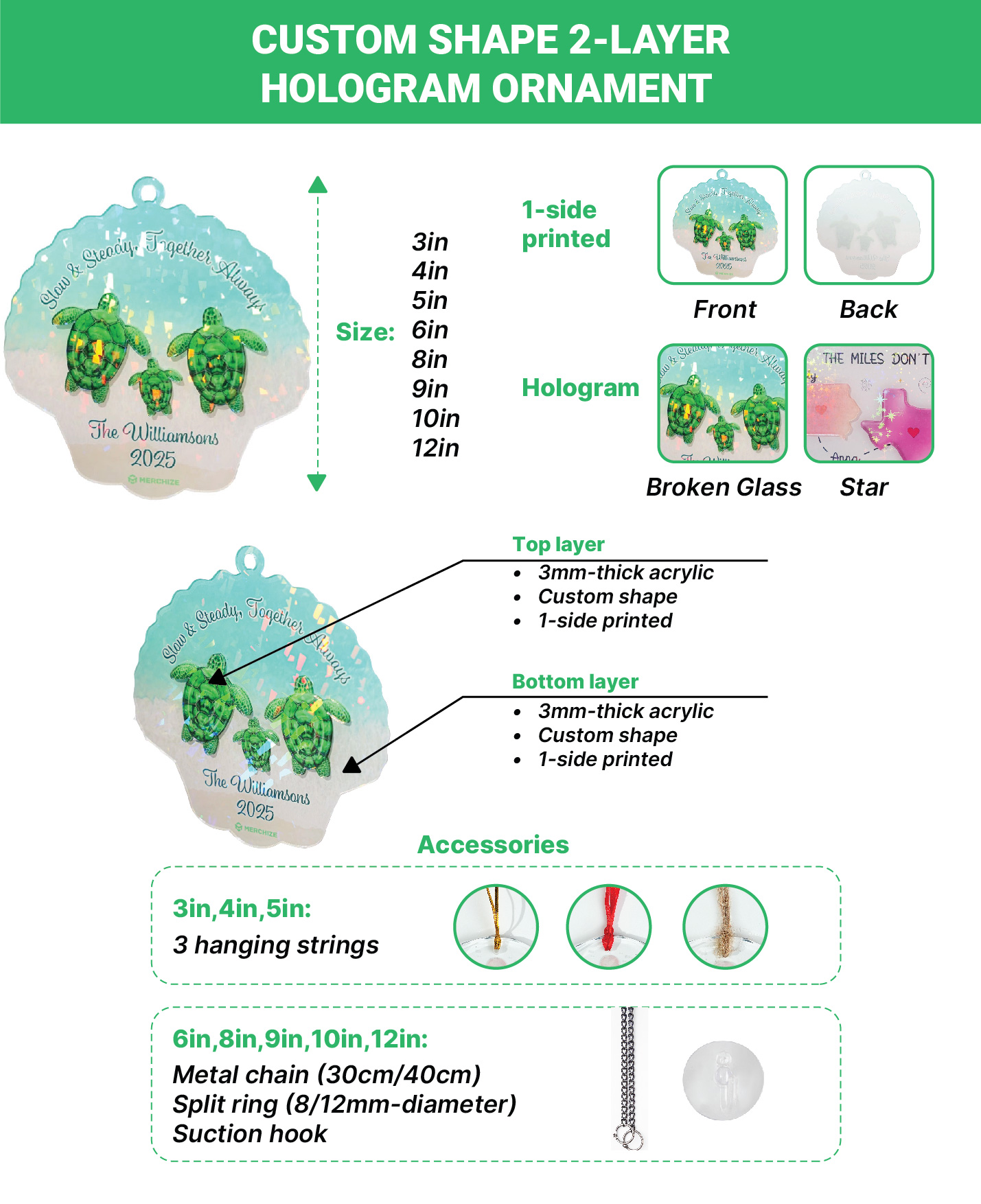 Custom Shape 2-Layer Hologram Ornament