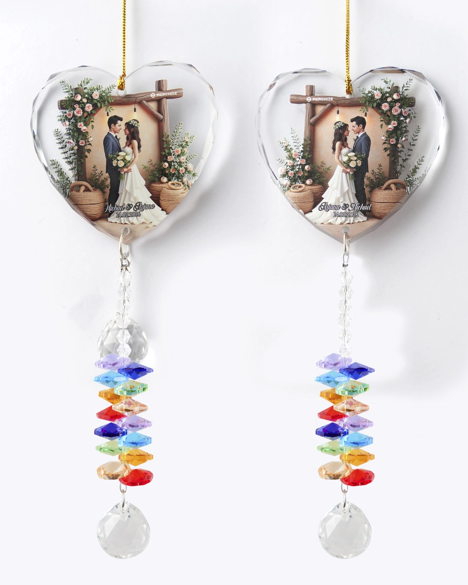 2-side Printed Glass Ornament With Crystal Charm