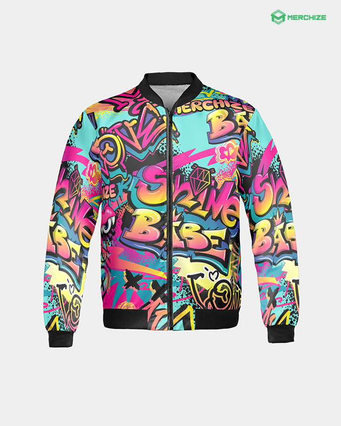 custom all-over print fleece bomber jacket