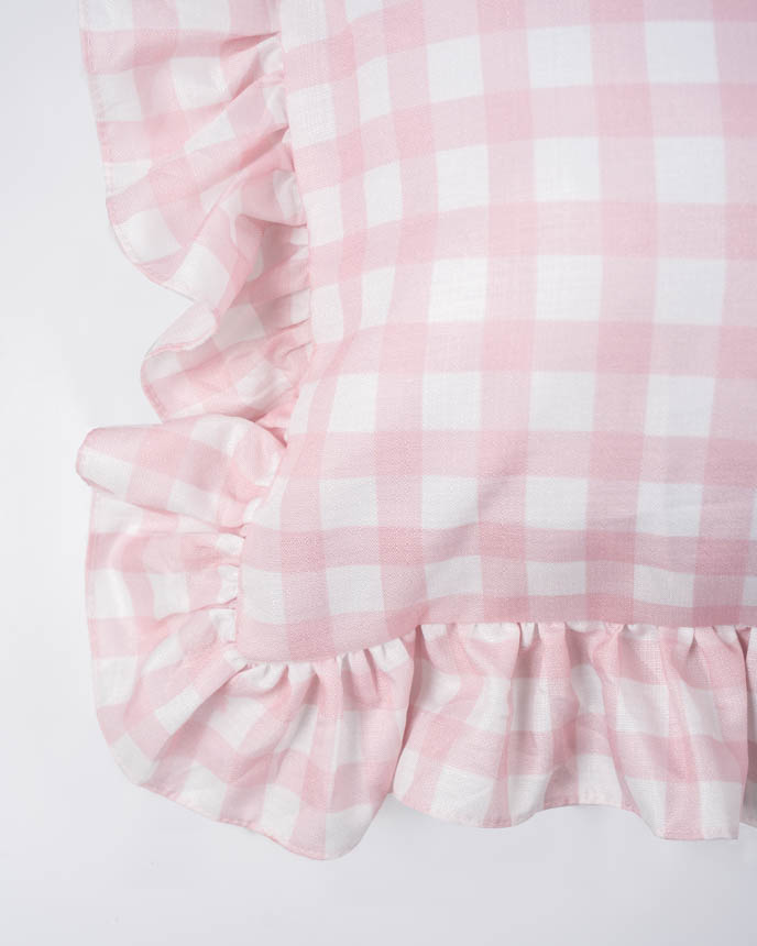 Embroidered Linen Pillow With Ruffles