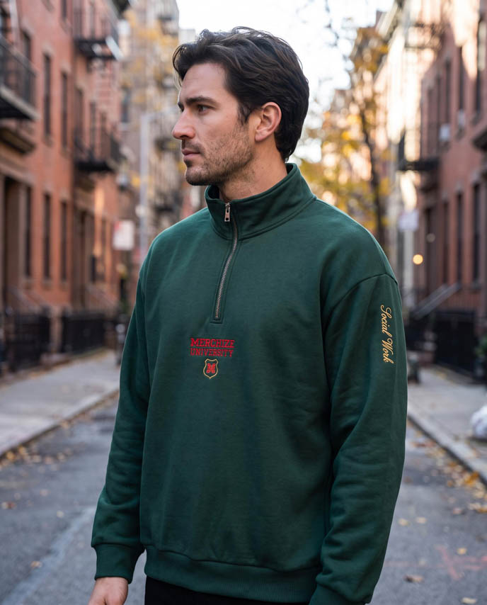 Embroidered Lightweight Quarter Zip Sweatshirt