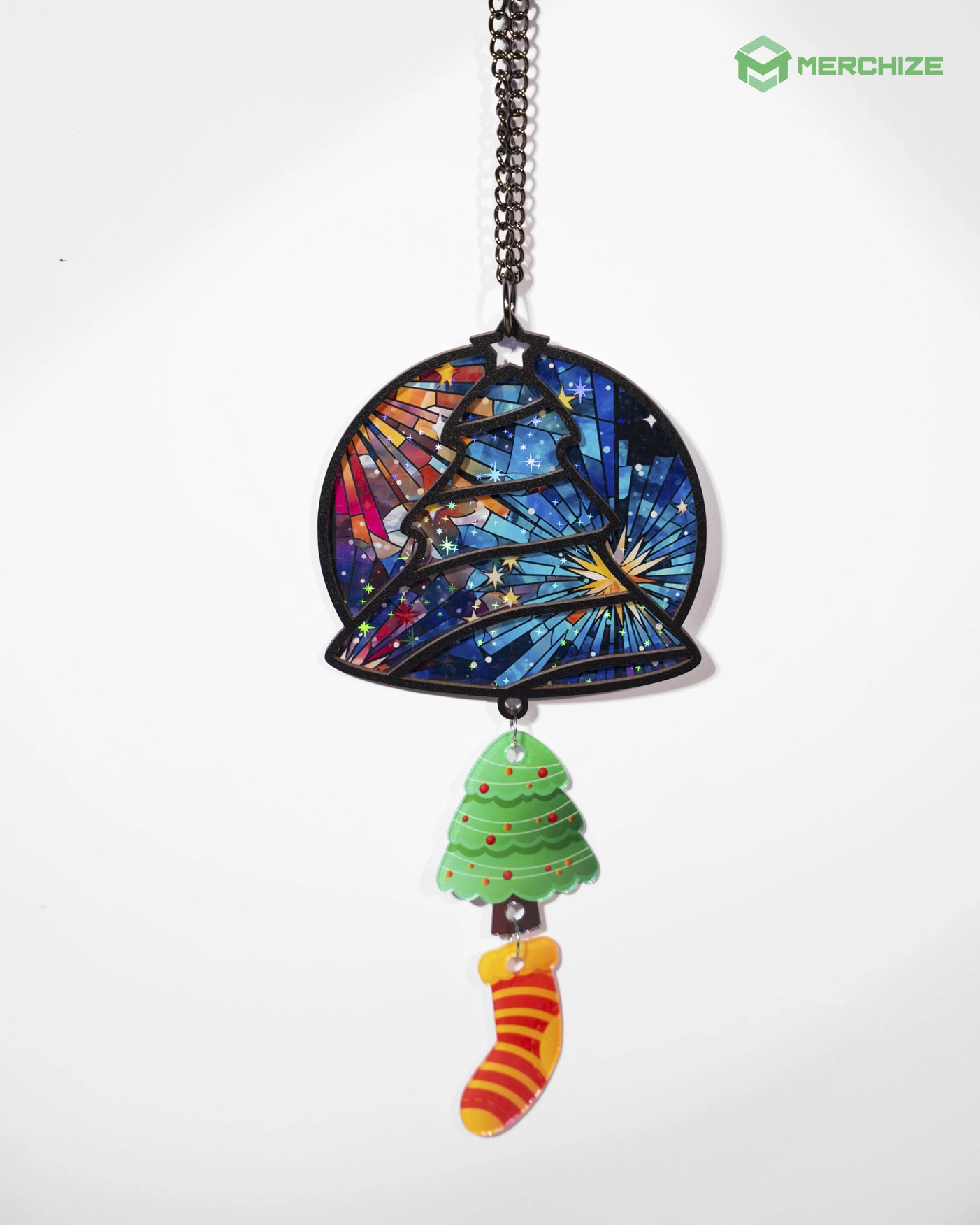 Custom Shape Wood and Hologram Acrylic  Ornament With 2 Charms