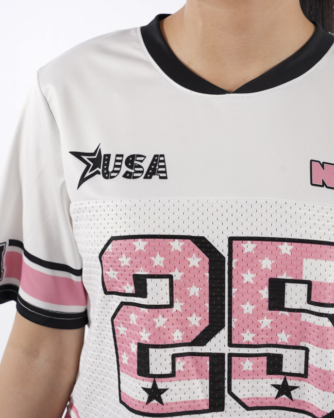 All-over Print Crewneck Hybrid Mesh Crop Top Football Jersey (Midweight)