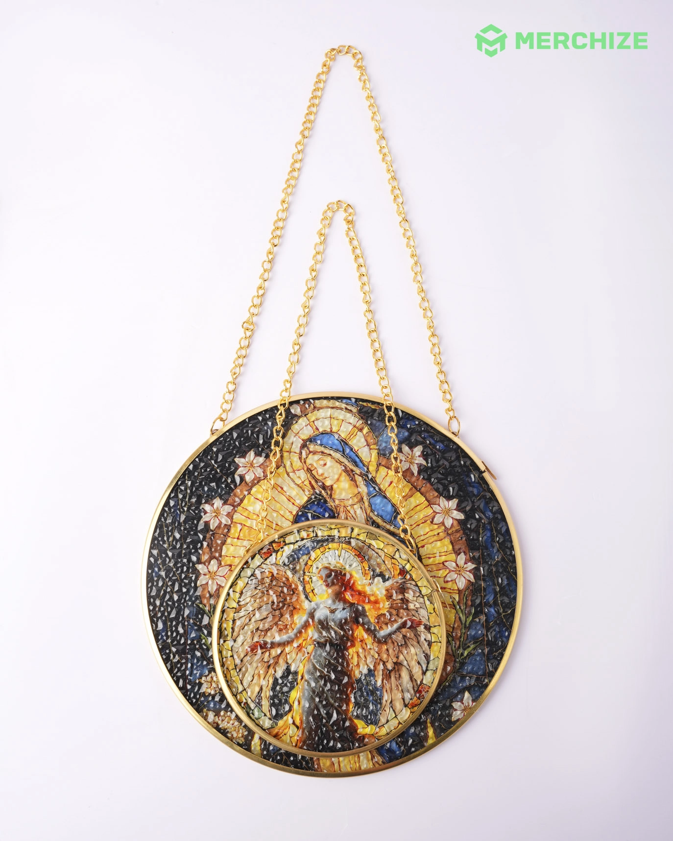 Stained Glass Suncatcher for Window Hanging (Golden Frame)