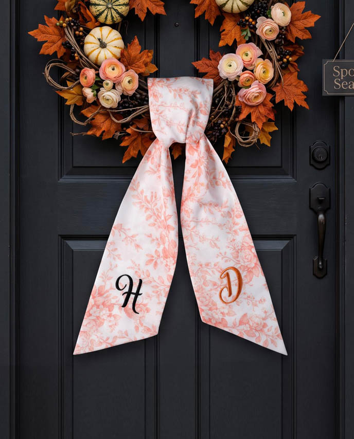 Embroidered Linen Door Wreath Sash