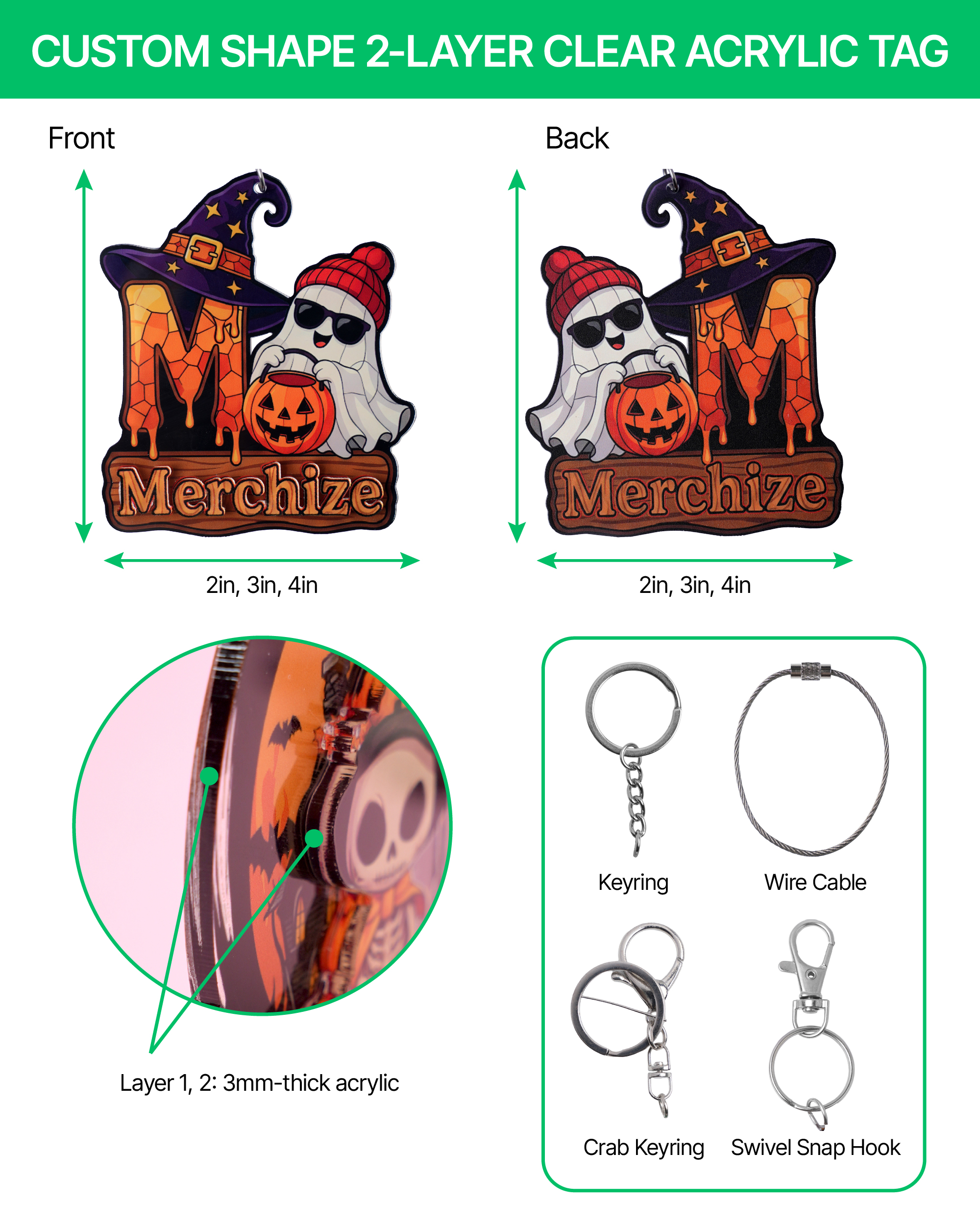 Custom Shape 2-Layer Clear Acrylic Tag