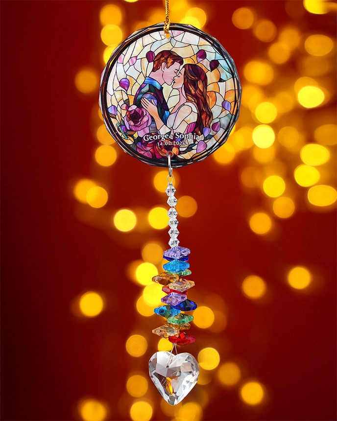 2-side Printed Glass Ornament With Crystal Charm